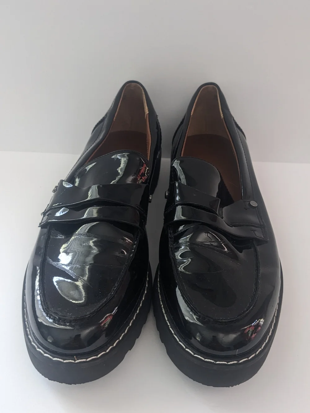 Franco Sarto Black Patent Platform Penny Loafers 7.5